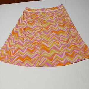 A.M.I. Pastel Zig Zag Mod Midi Skirt Size 12 Retro 60s Pink Purple Orange Green